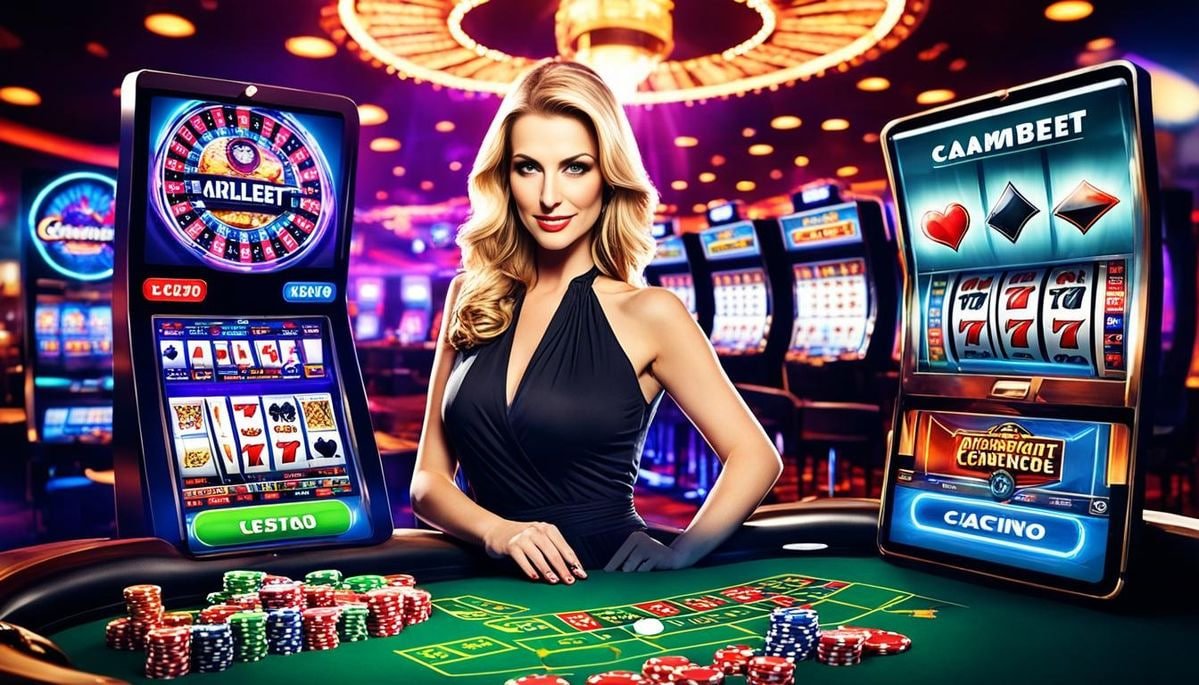 Dealer langsung dalam studio kasino multi-kamera bermain blackjack